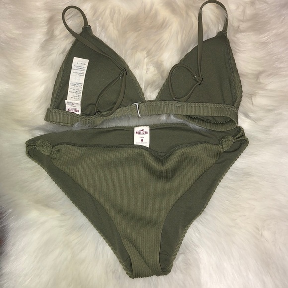 SOLD Hollister Olive Ribbed Triangle Swim Set - Picture 2 of 4